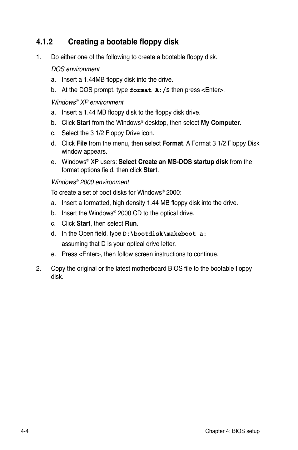 2 creating a bootable floppy disk | Asus P5W User Manual | Page 80 / 210