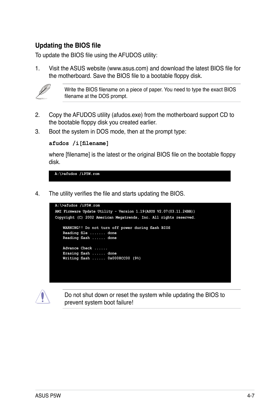 Updating the bios file | Asus P5W User Manual | Page 83 / 210