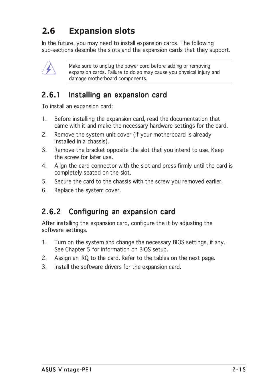 6 expansion slots | Asus Vintage PE1 User Manual | Page 19 / 84