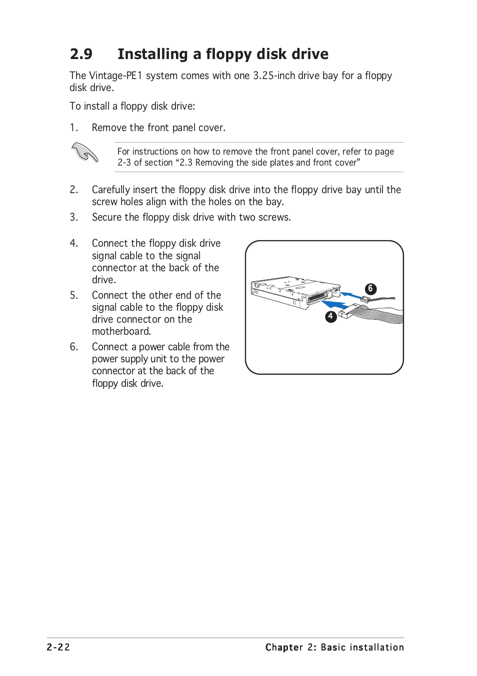 9 installing a floppy disk drive | Asus Vintage PE1 User Manual | Page 26 / 84