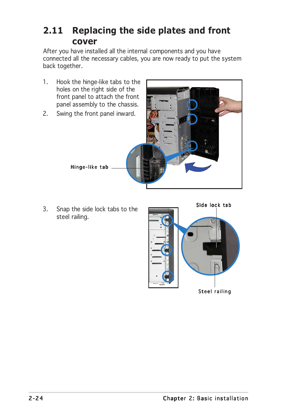 11 replacing the side plates and front cover | Asus Vintage PE1 User Manual | Page 28 / 84