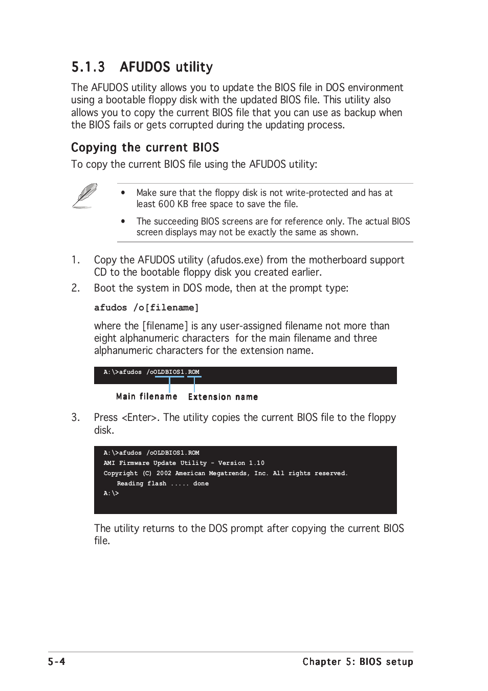 Copying the current bios | Asus Vintage PE1 User Manual | Page 52 / 84