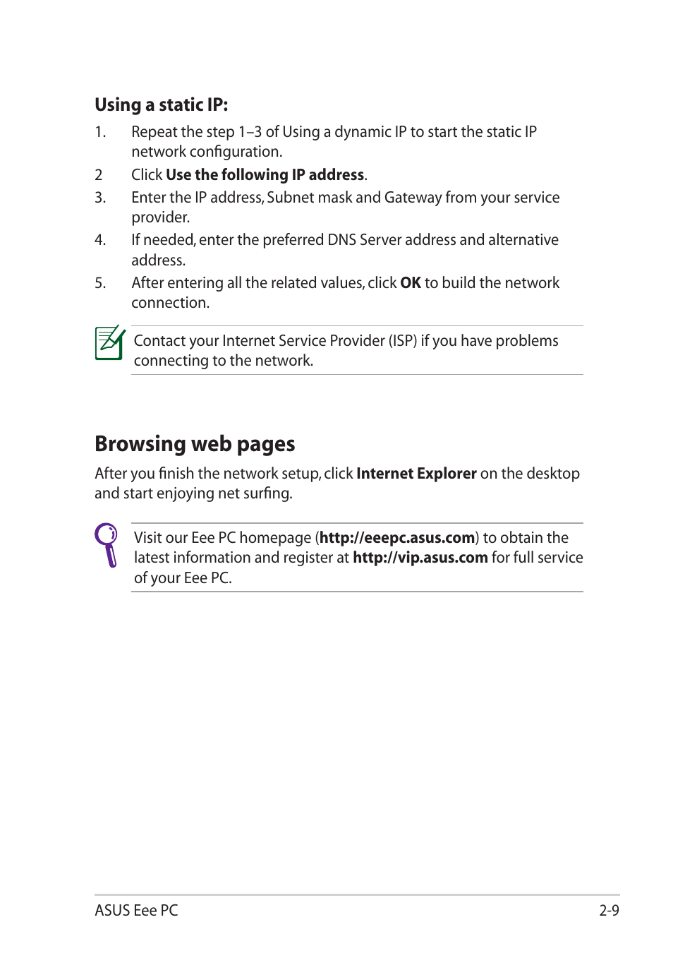 Browsing web pages | Asus Eee PC 1101HA User Manual | Page 29 / 58