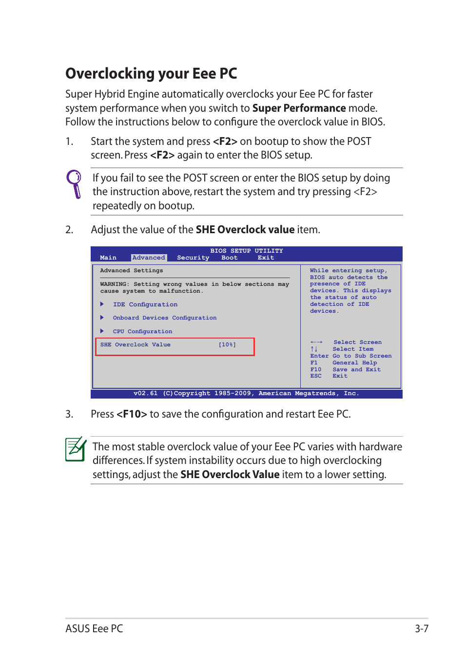 Overclocking your eee pc, Overclocking your eee pc -7, Asus eee pc 3-7 | Asus Eee PC 1101HA User Manual | Page 37 / 58