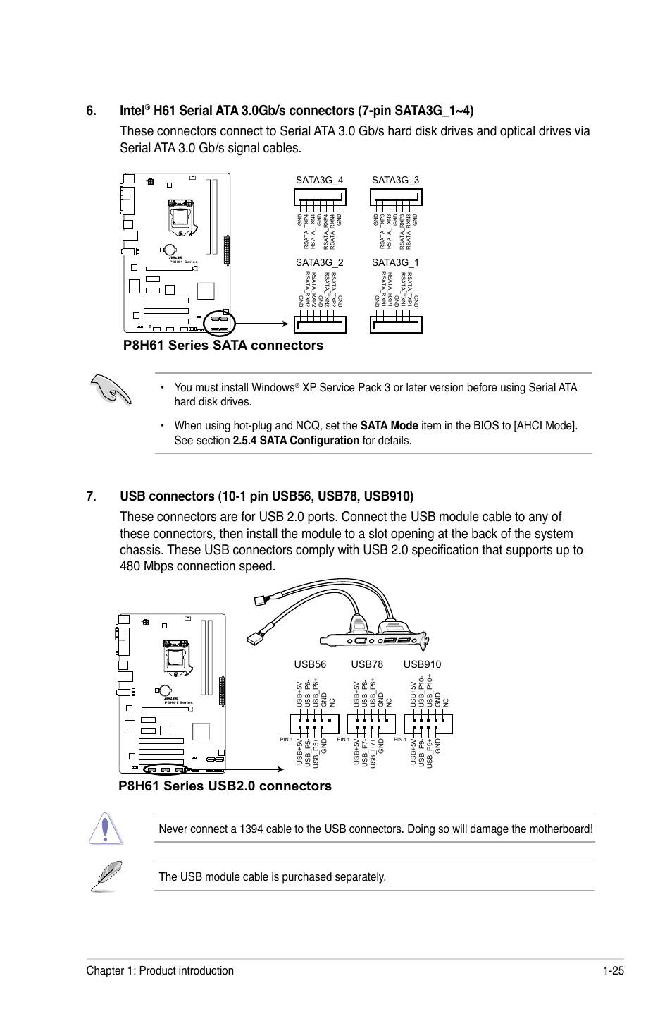 Intel, 25 chapter 1: product introduction, You must install windows | Usb910, Usb78, Usb56 | Asus P8H61/USB3 R2.0 User Manual | Page 35 / 70