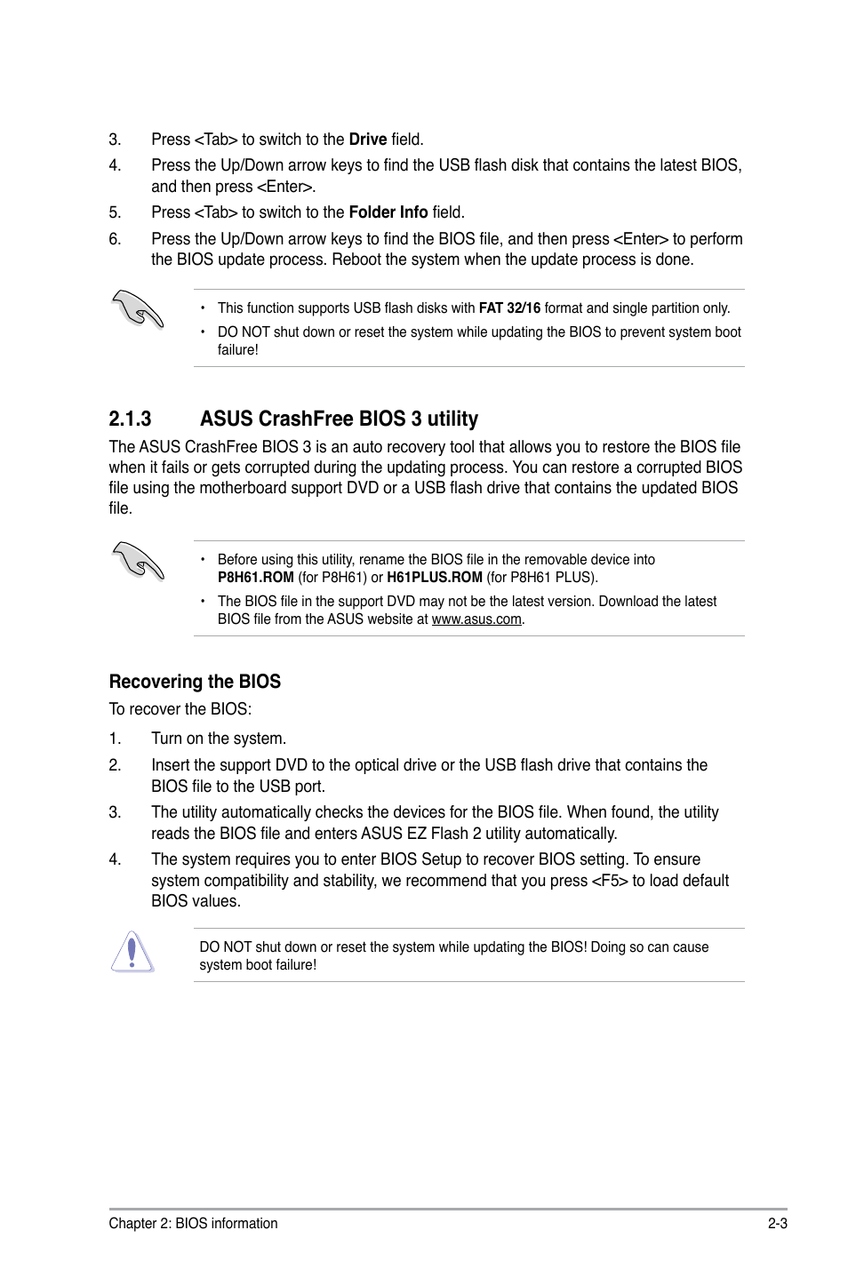 3 asus crashfree bios 3 utility, Asus crashfree bios 3 utility -3 | Asus P8H61/USB3 R2.0 User Manual | Page 41 / 70