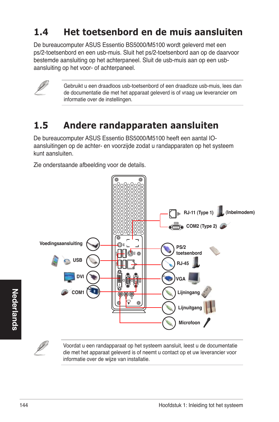 4 het toetsenbord en de muis aansluiten, 5 andere randapparaten aansluiten, Nederlands | Asus BS5000 User Manual | Page 145 / 162