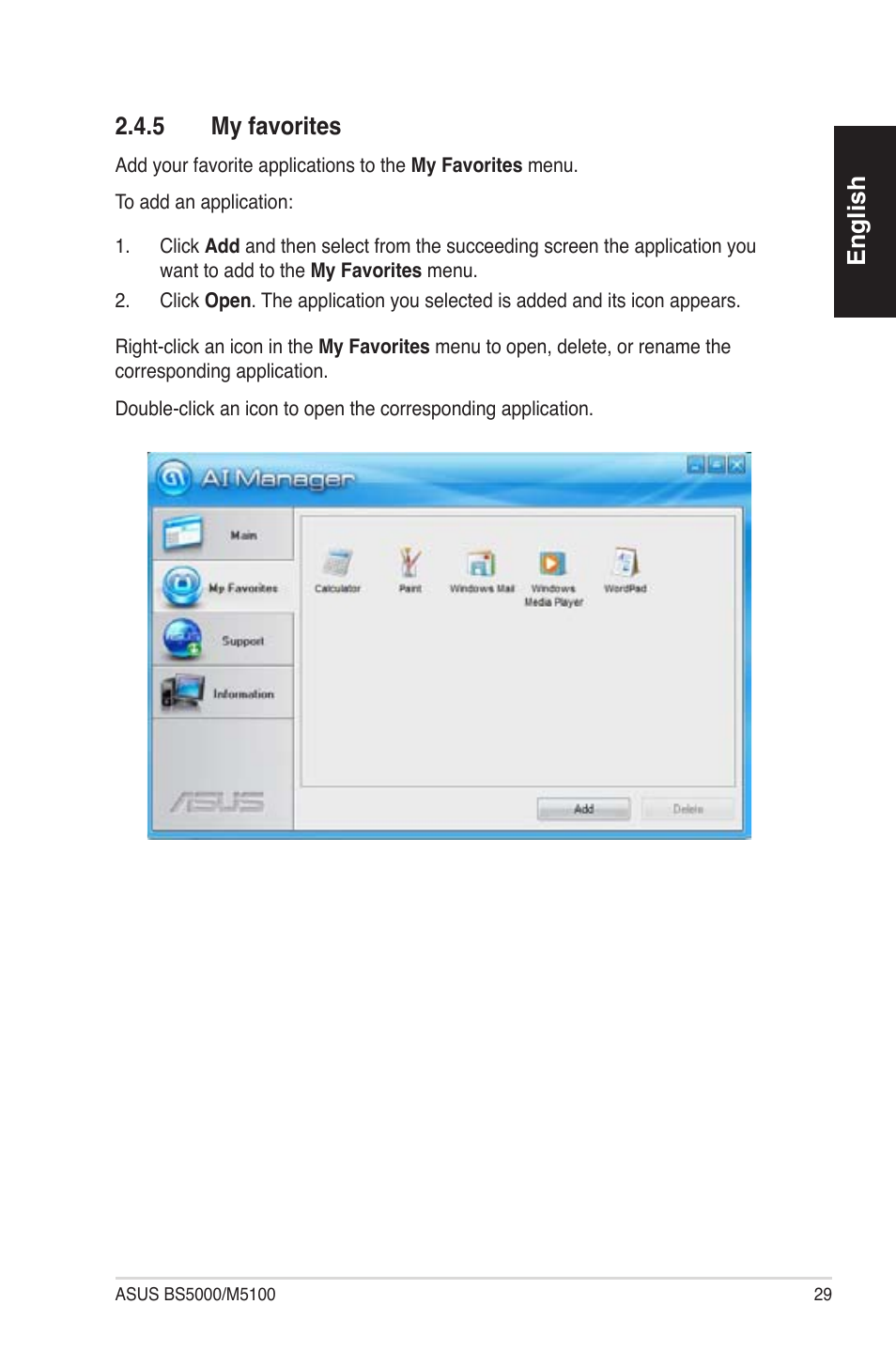 English 2.4.5 my favorites | Asus BS5000 User Manual | Page 30 / 162