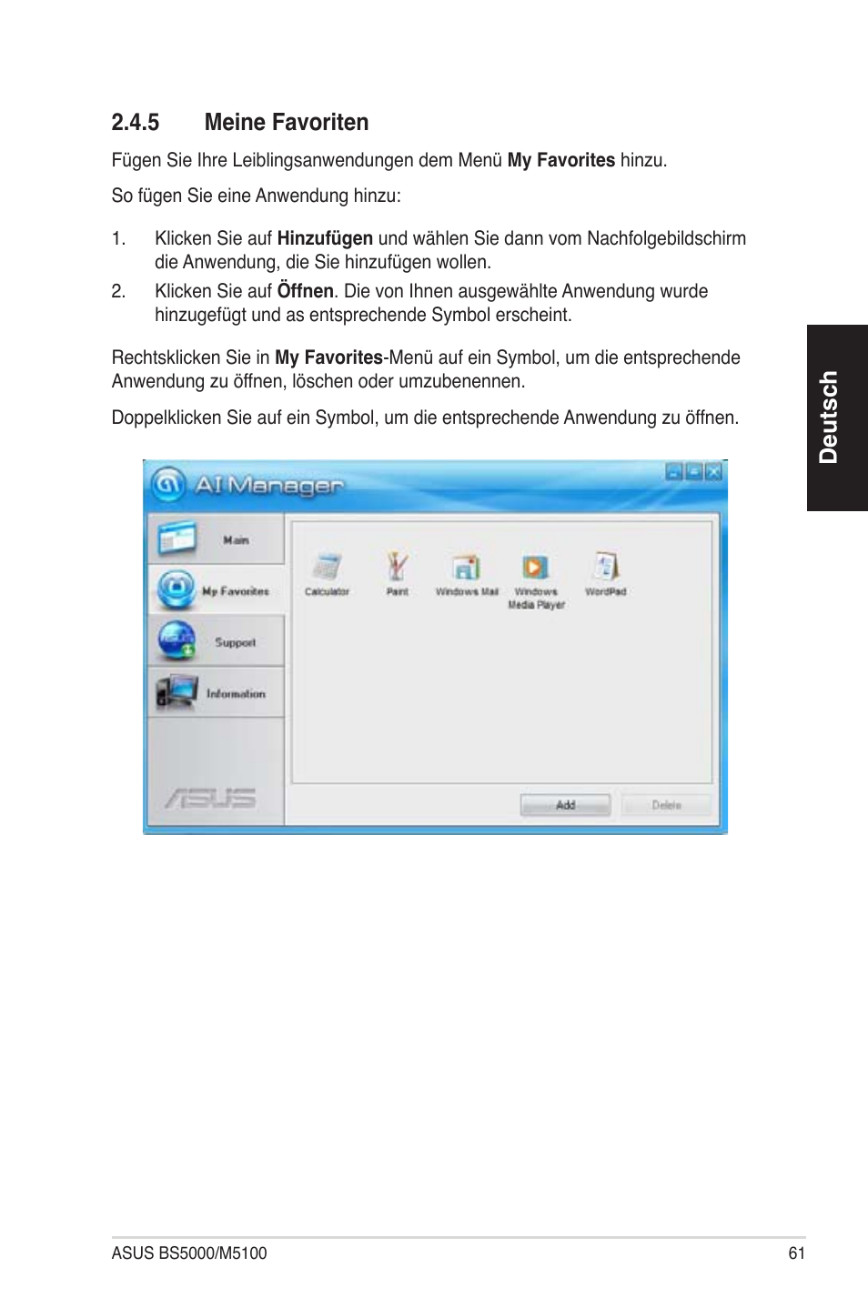 Deutsch 2.4.5 meine favoriten | Asus BS5000 User Manual | Page 62 / 162