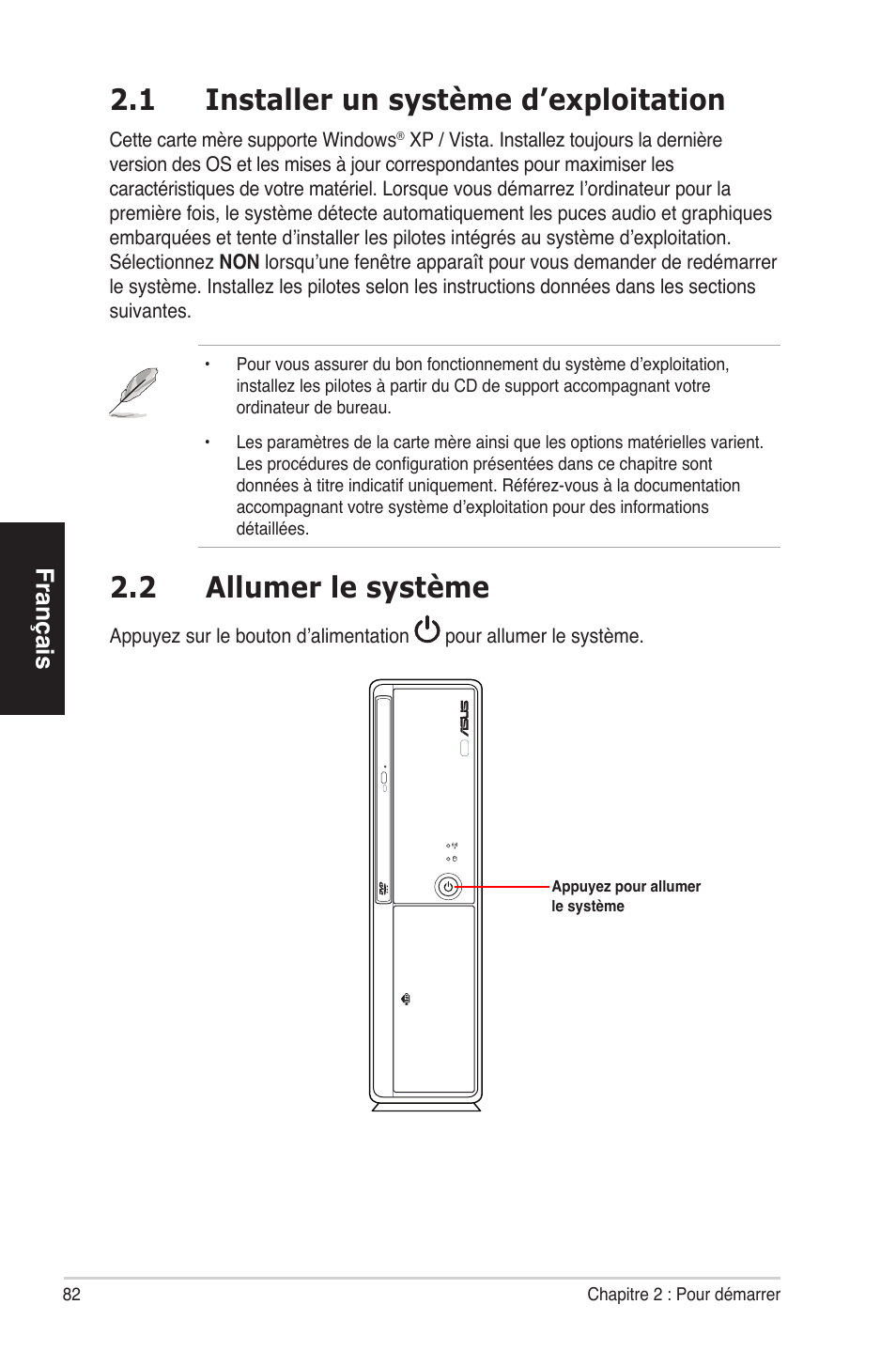 1 installer un système d’exploitation, 2 allumer le système, Français | Asus BS5000 User Manual | Page 83 / 162