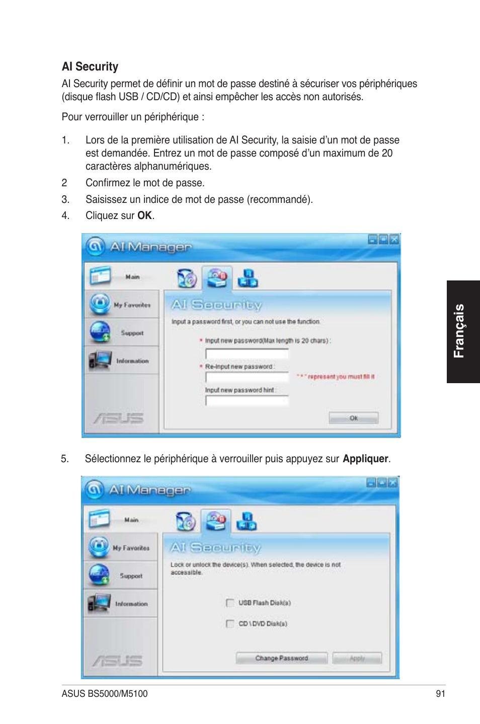 Français | Asus BS5000 User Manual | Page 92 / 162