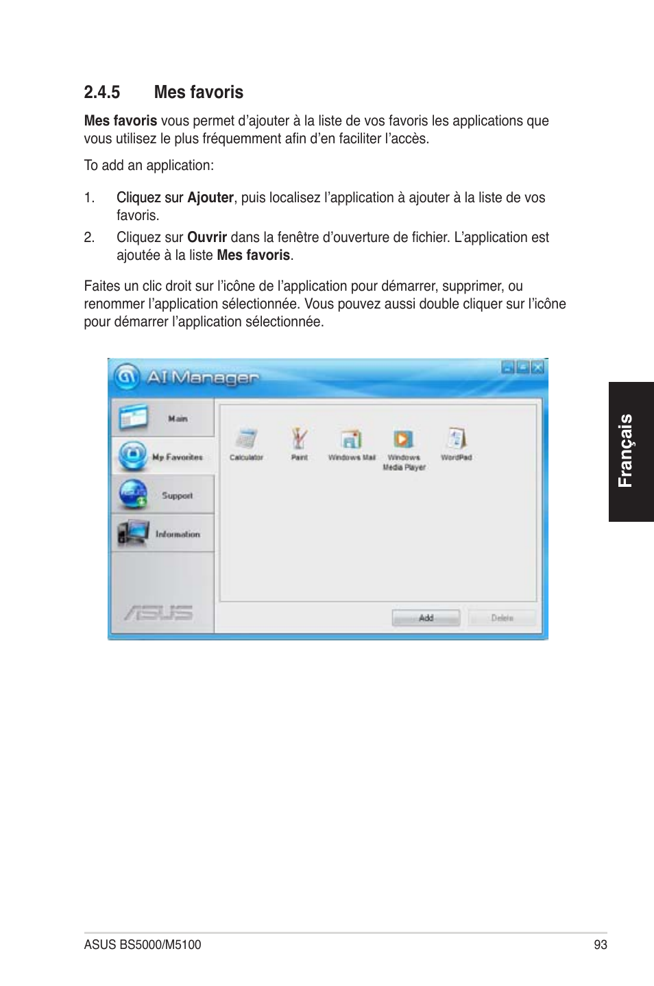 Français 2.4.5 mes favoris | Asus BS5000 User Manual | Page 94 / 162