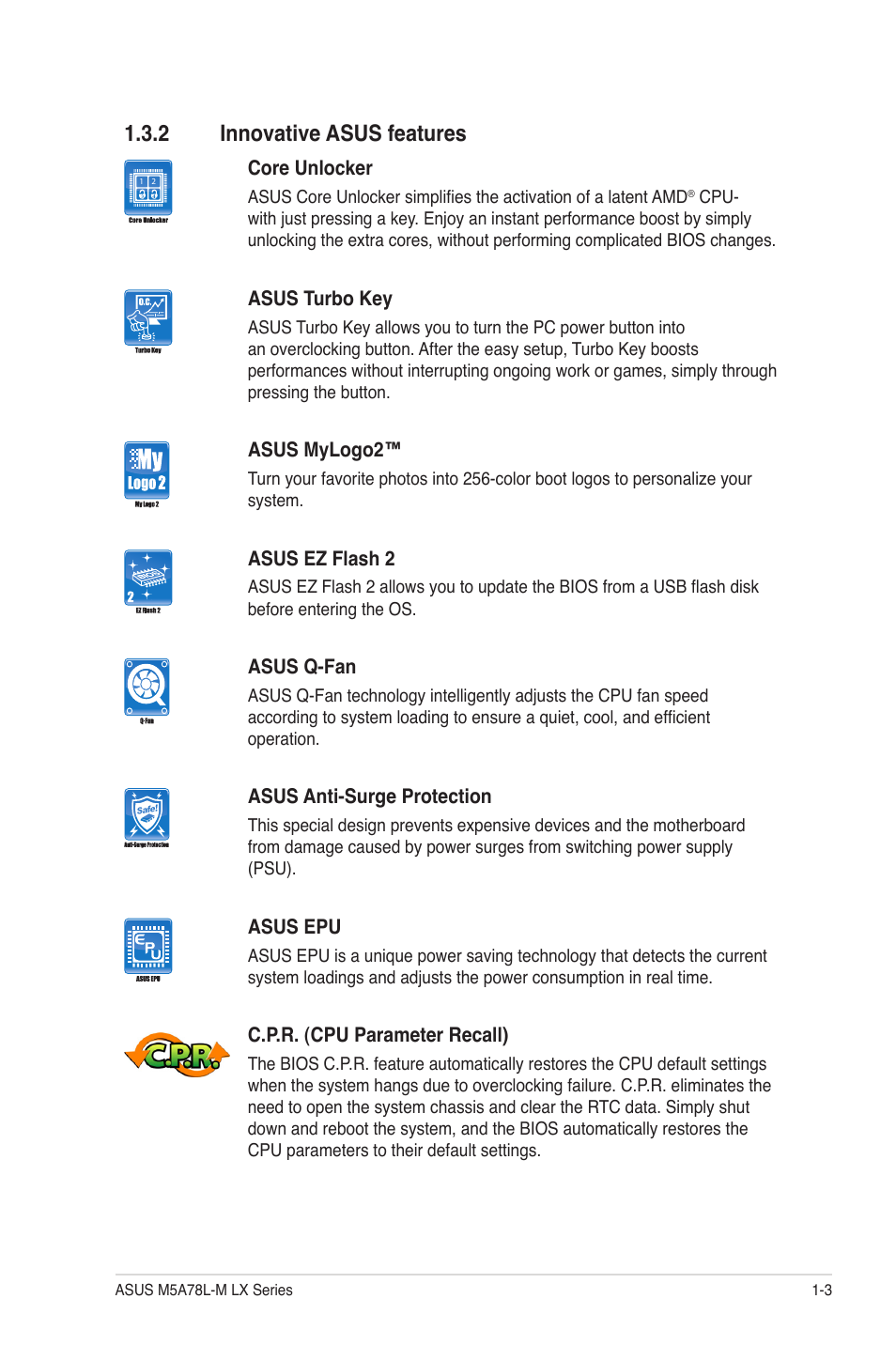 2 innovative asus features, Innovative asus features -3 | Asus M5A78L-M LX V2 User Manual | Page 13 / 64