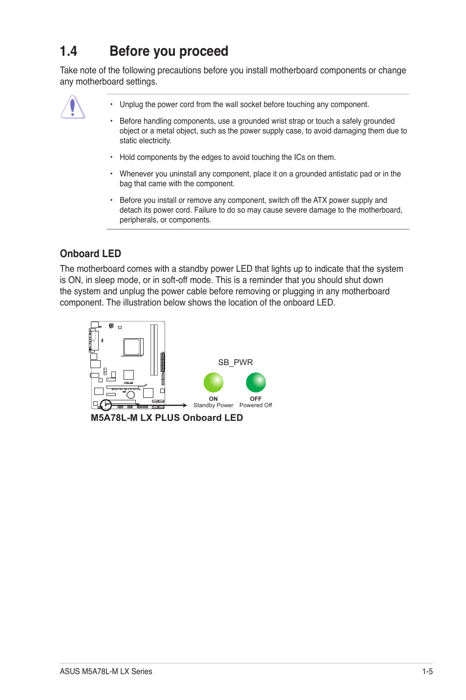 4 before you proceed, Before you proceed -5, Onboard led | Asus M5A78L-M LX V2 User Manual | Page 15 / 64