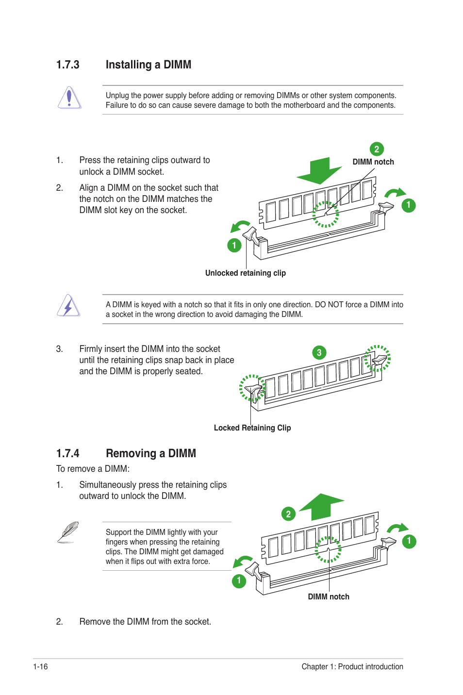 3 installing a dimm, 4 removing a dimm, Installing a dimm -16 | Removing a dimm -16 | Asus M5A78L-M LX V2 User Manual | Page 26 / 64