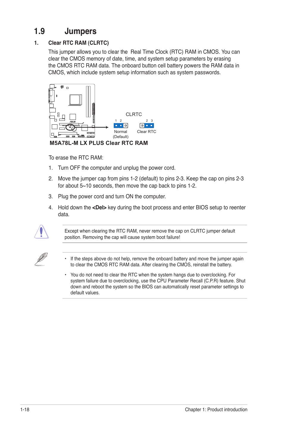 9 jumpers, Jumpers -18 | Asus M5A78L-M LX V2 User Manual | Page 28 / 64