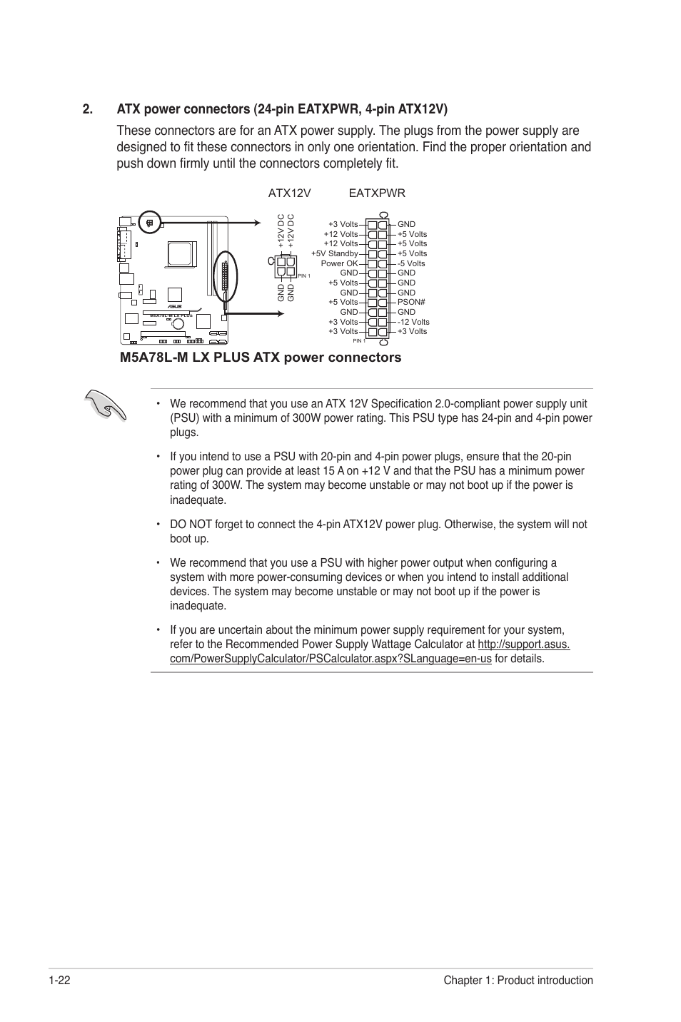 M5a78l-m lx plus atx power connectors | Asus M5A78L-M LX V2 User Manual | Page 32 / 64