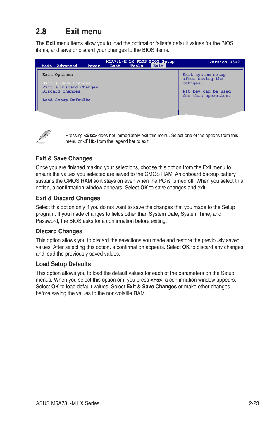 8 exit menu, Exit menu -23 | Asus M5A78L-M LX V2 User Manual | Page 61 / 64