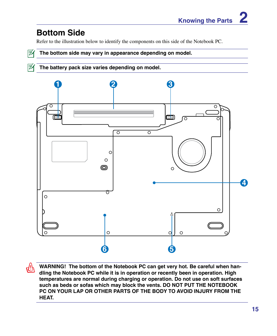 Bottom side | Asus G50VT User Manual | Page 15 / 99