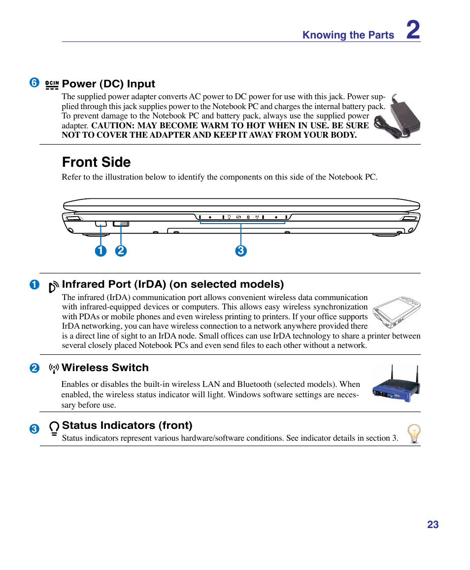 Front side | Asus G50VT User Manual | Page 23 / 99