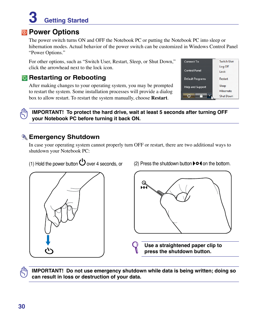 Power options | Asus G50VT User Manual | Page 30 / 99