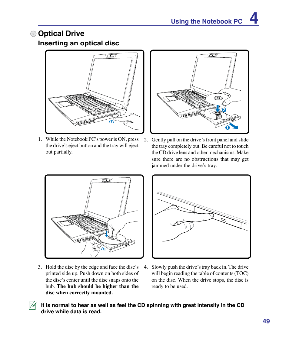 Optical drive | Asus G50VT User Manual | Page 49 / 99