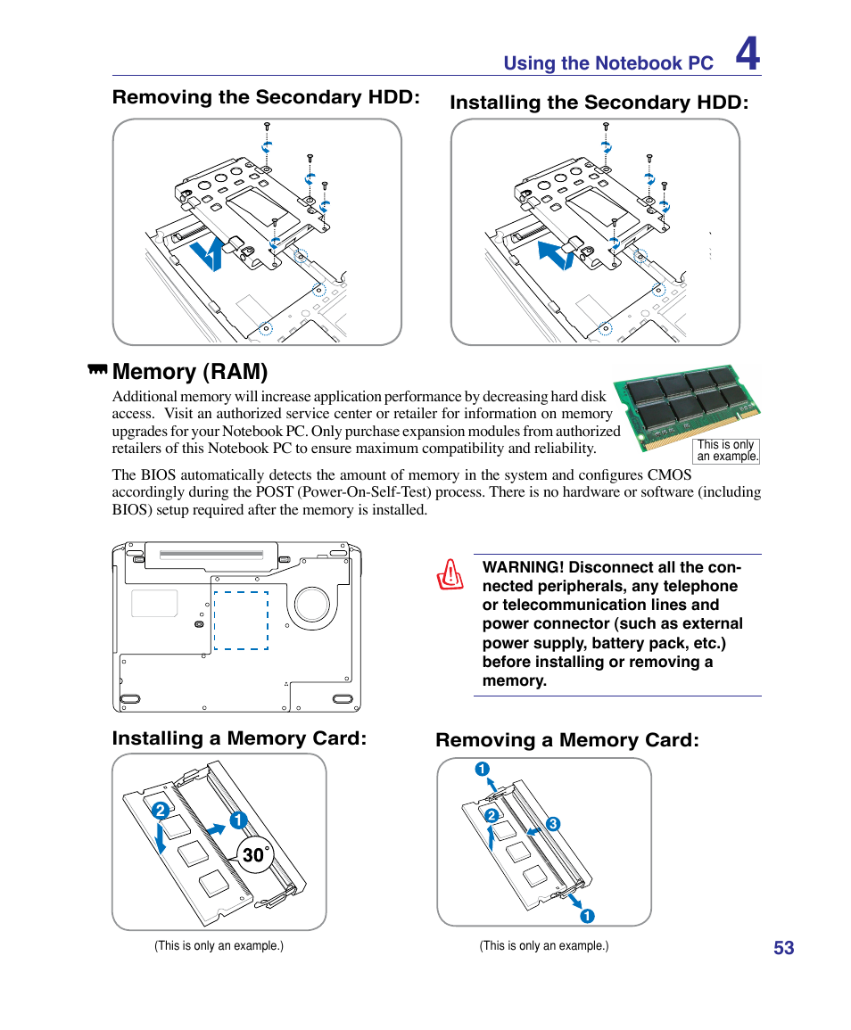 Memory (ram) | Asus G50VT User Manual | Page 53 / 99