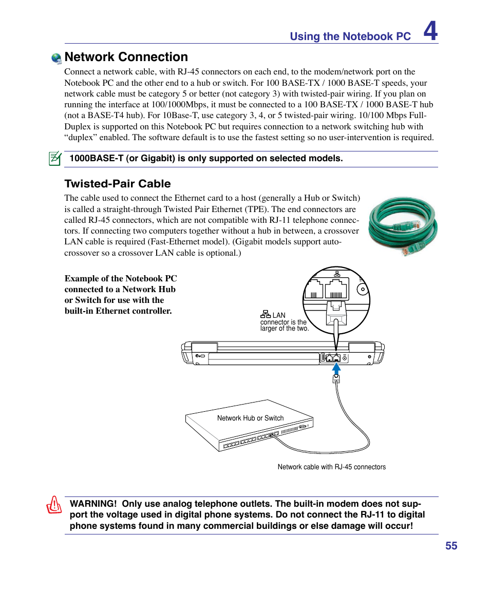 Network connection | Asus G50VT User Manual | Page 55 / 99