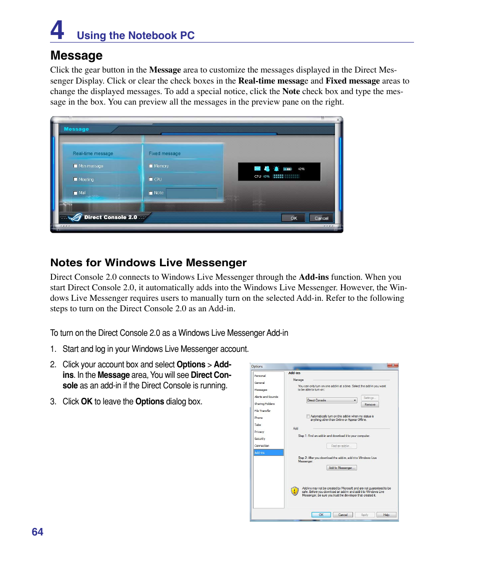 Message | Asus G50VT User Manual | Page 64 / 99