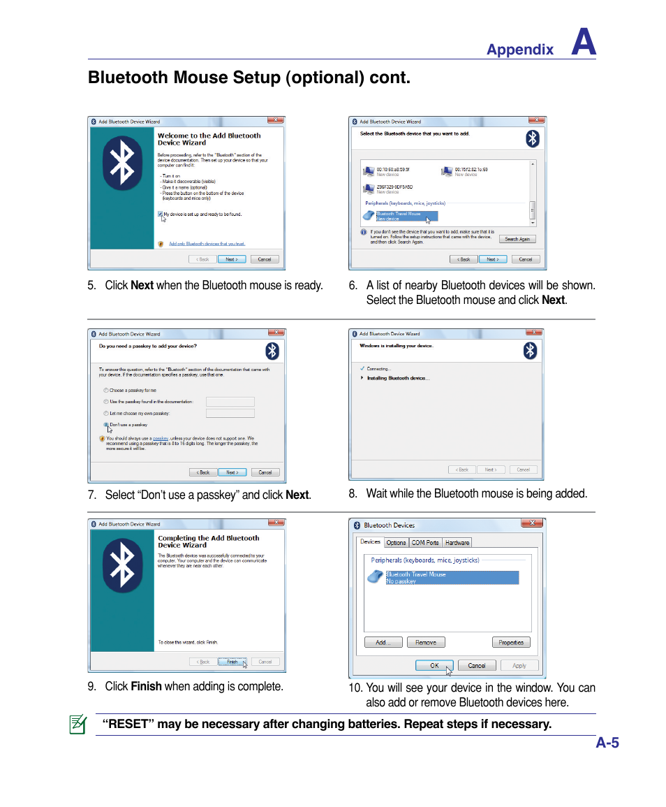 Bluetooth mouse setup (optional) cont | Asus G50VT User Manual | Page 71 / 99
