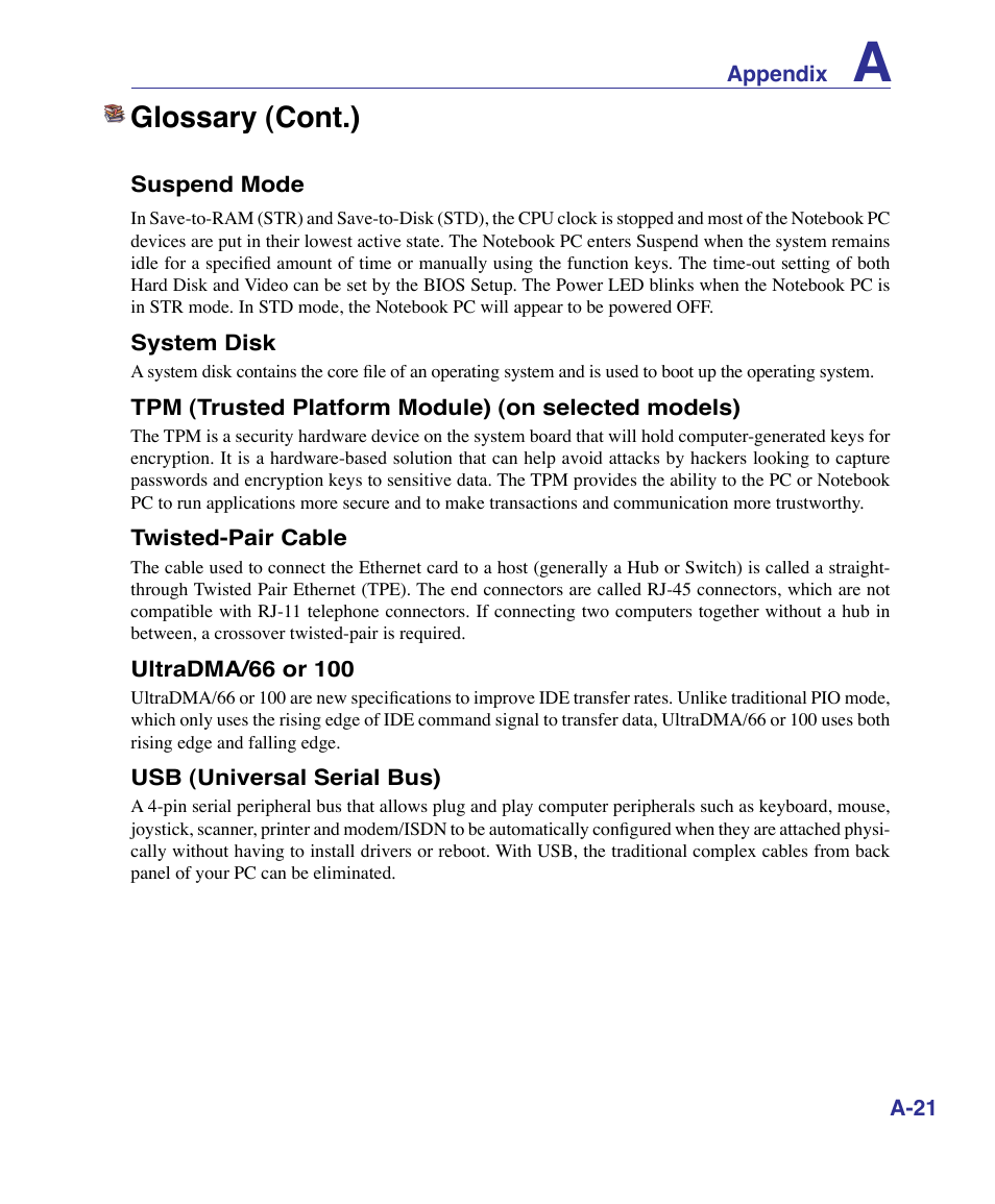 Glossary (cont.) | Asus G50VT User Manual | Page 87 / 99