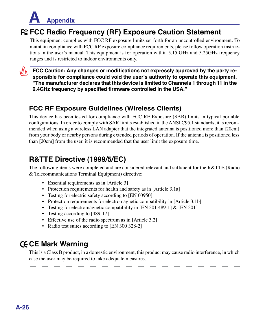 R&tte directive (1999//ec), Ce mark warning | Asus G50VT User Manual | Page 92 / 99