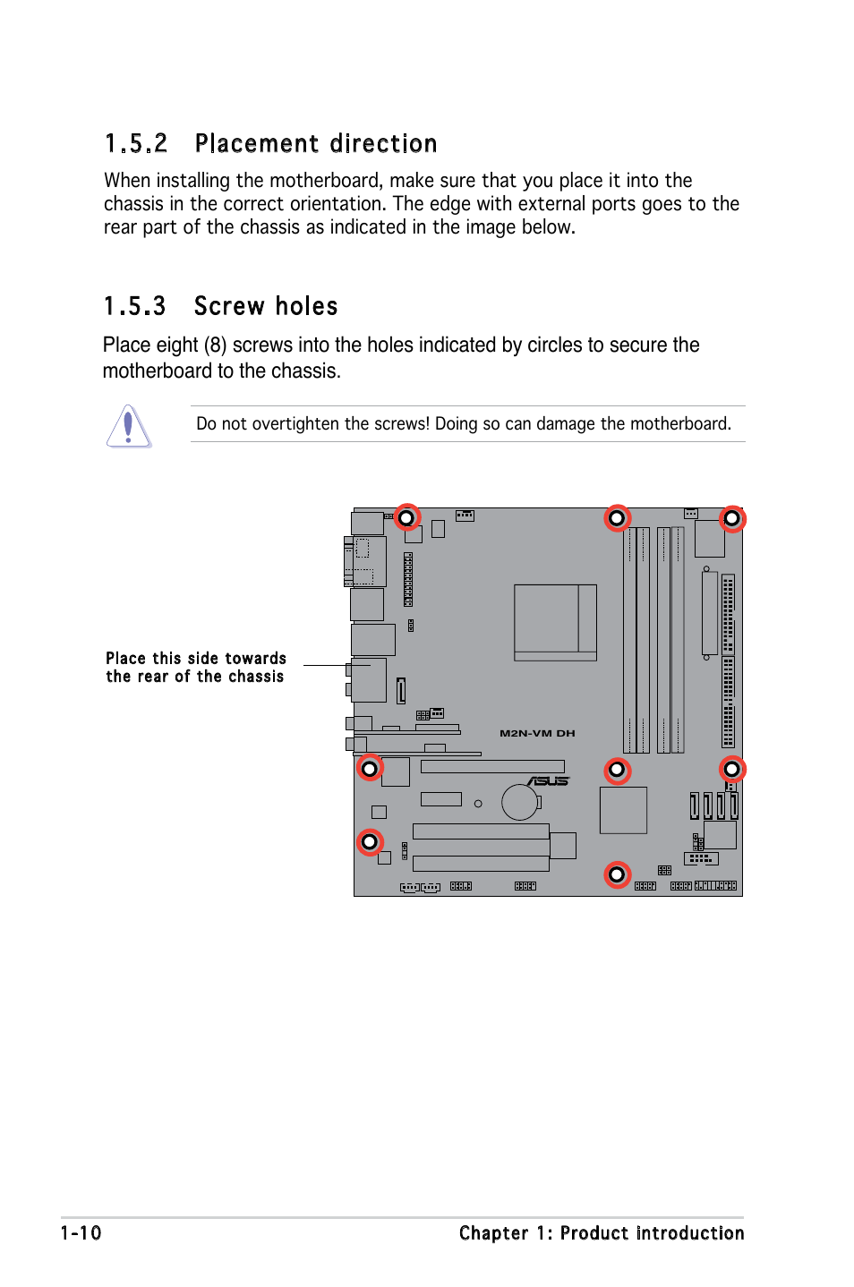 2 placement direction, 3 screw holes | Asus M2N-VM DH User Manual | Page 20 / 102