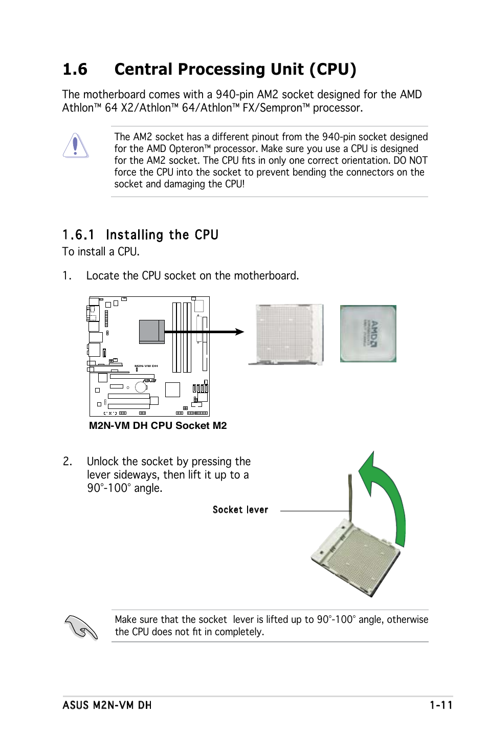 6 central processing unit (cpu), 1 installing the cpu | Asus M2N-VM DH User Manual | Page 21 / 102