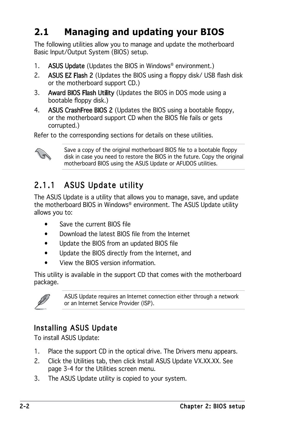 1 managing and updating your bios, 1 asus update utility | Asus M2N-VM DH User Manual | Page 50 / 102