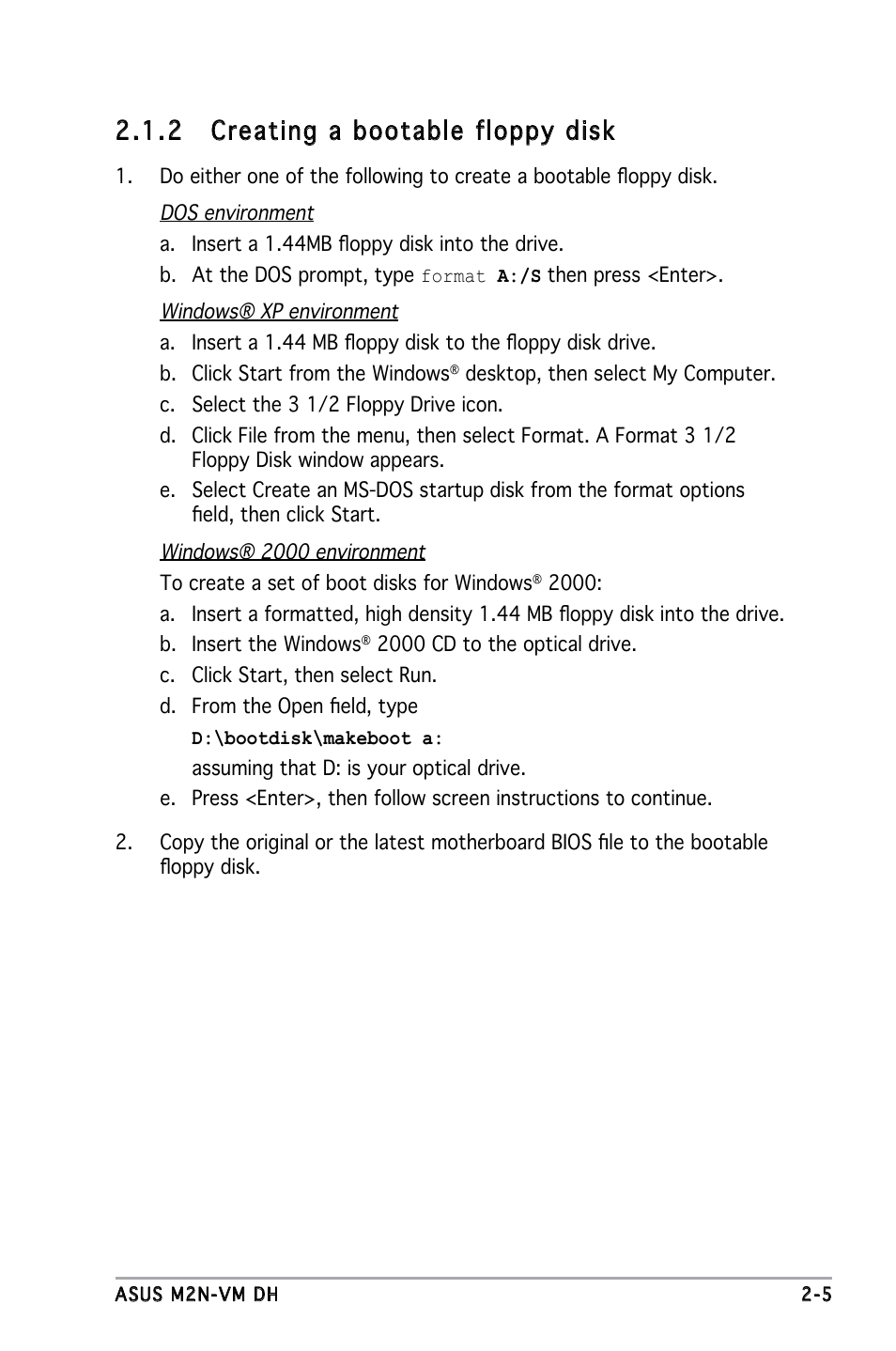 2 creating a bootable floppy disk | Asus M2N-VM DH User Manual | Page 53 / 102