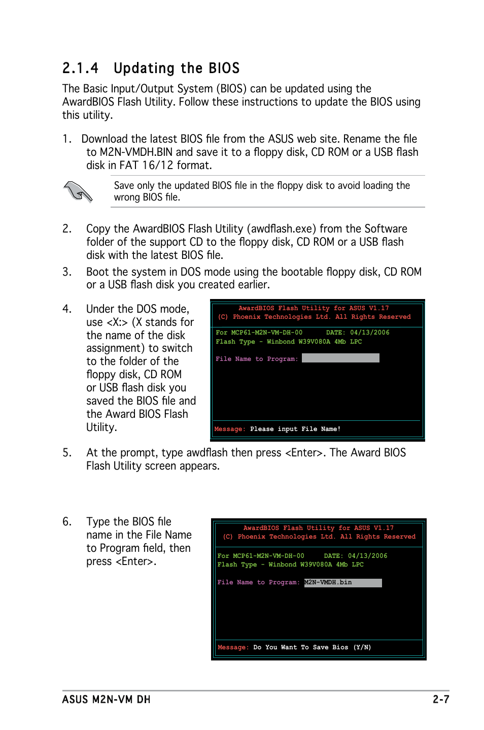 4 updating the bios | Asus M2N-VM DH User Manual | Page 55 / 102