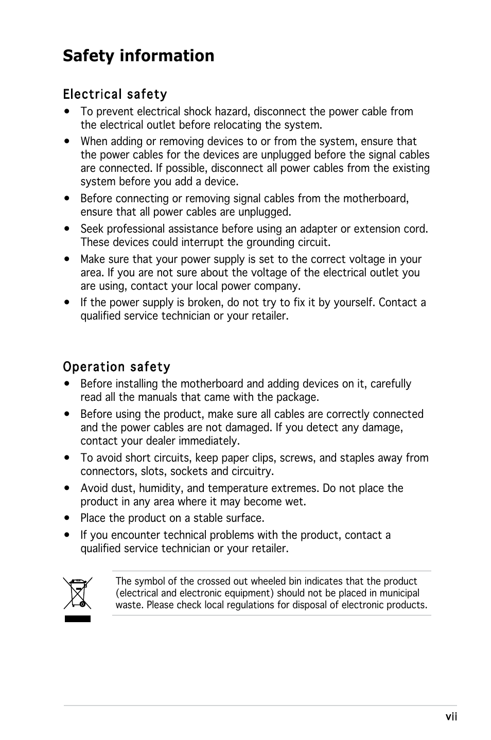 Safety information | Asus M2N-VM DH User Manual | Page 7 / 102