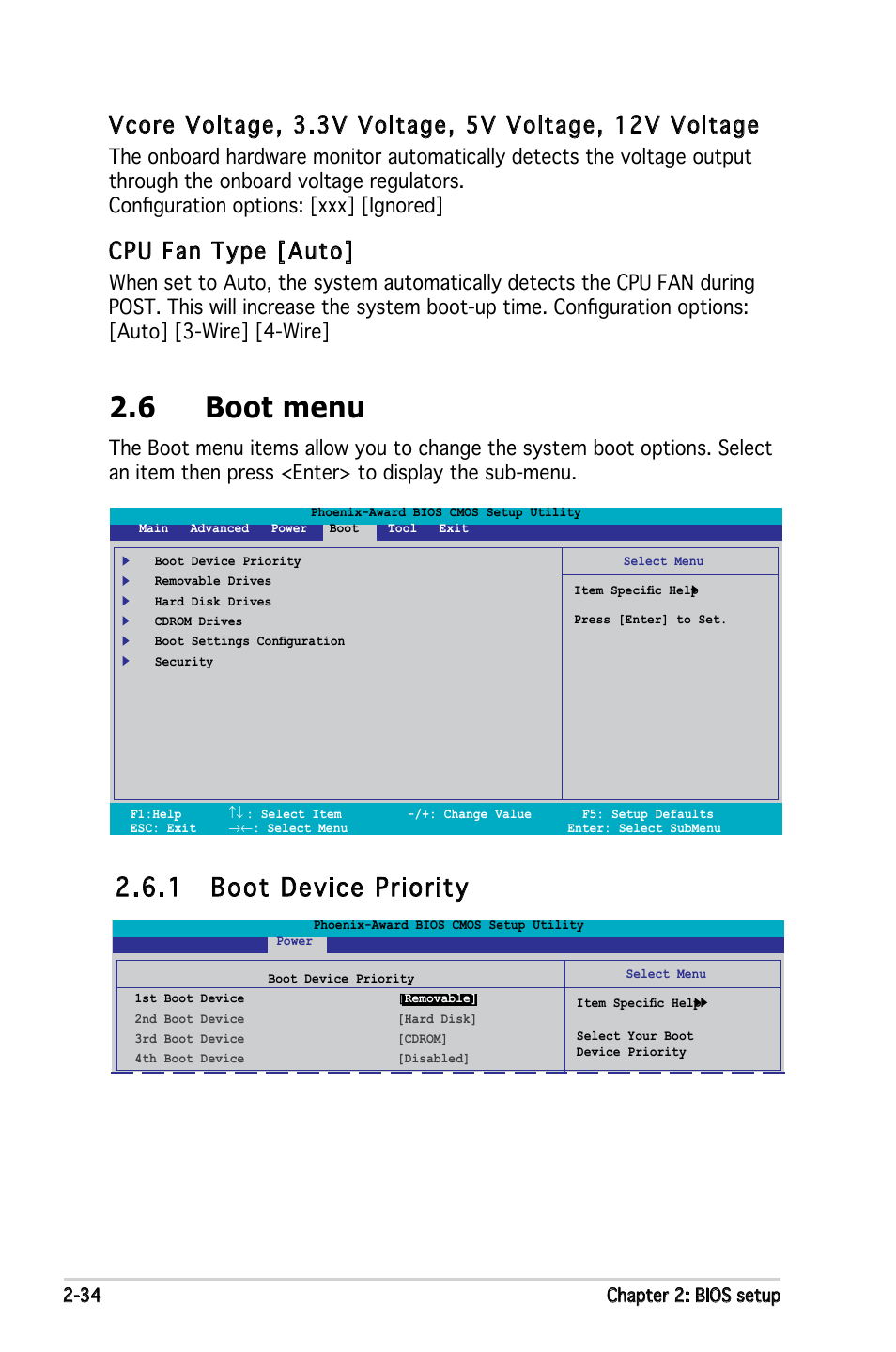 6 boot menu, 1 boot device priority, Cpu fan type [auto | Asus M2N-VM DH User Manual | Page 82 / 102