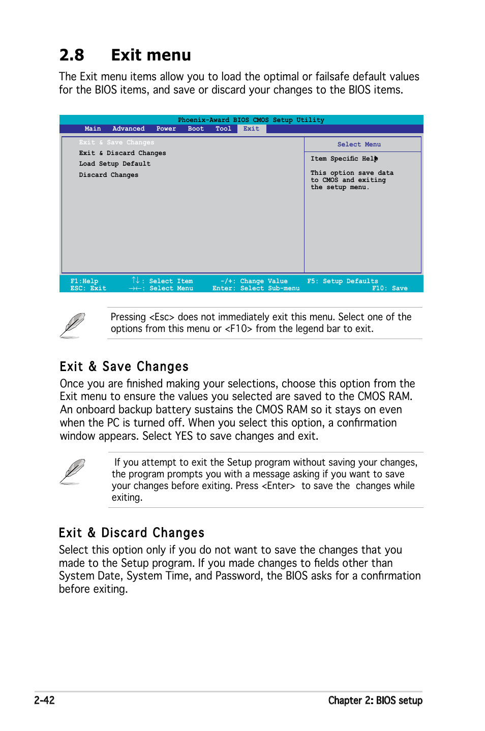 8 exit menu, Exit & save changes, Exit & discard changes | Asus M2N-VM DH User Manual | Page 90 / 102