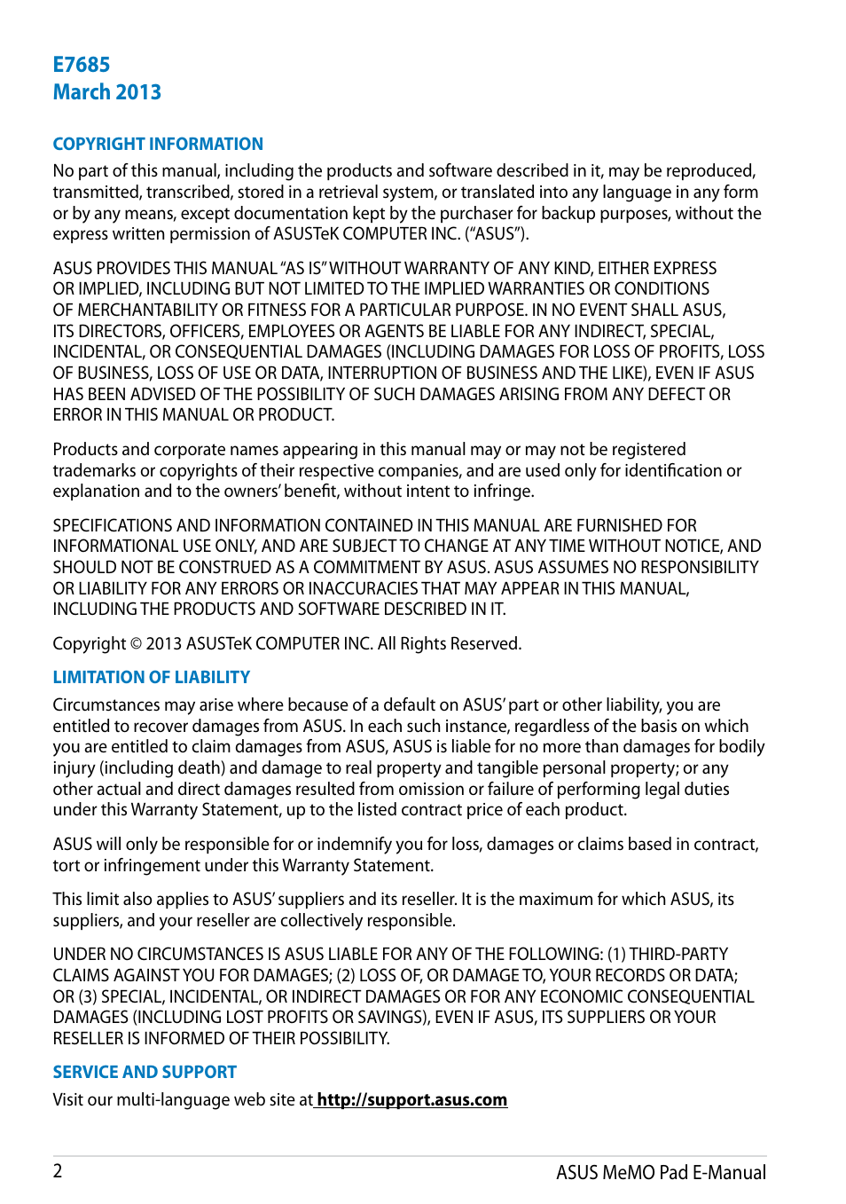 Asus MeMO Pad Smart 10 User Manual | Page 2 / 92