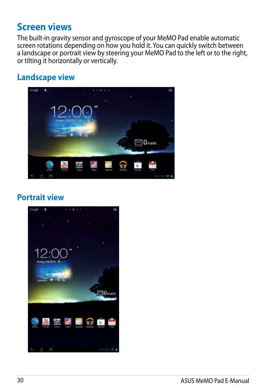 Screen views | Asus MeMO Pad Smart 10 User Manual | Page 30 / 92