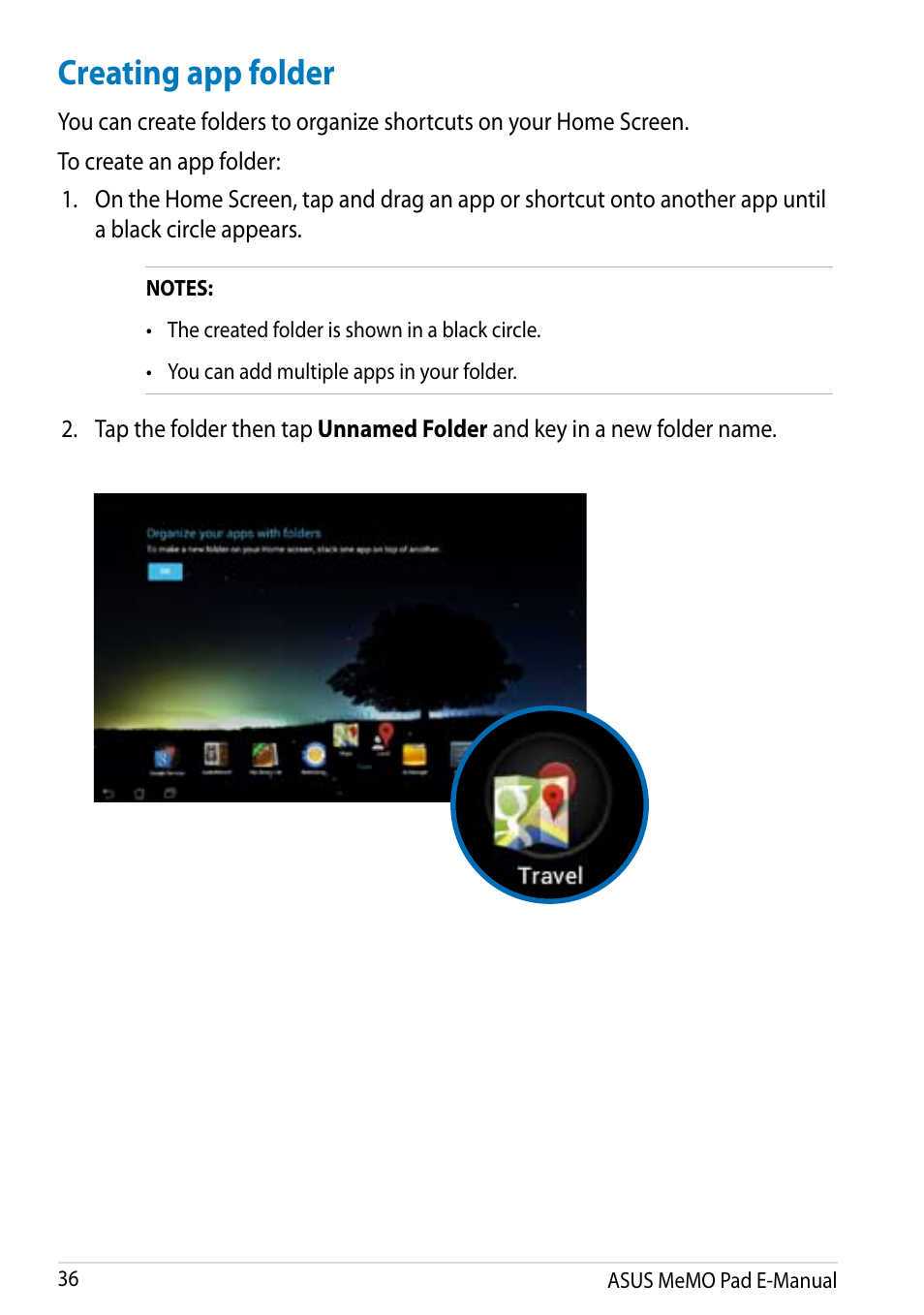 Creating app folder | Asus MeMO Pad Smart 10 User Manual | Page 36 / 92