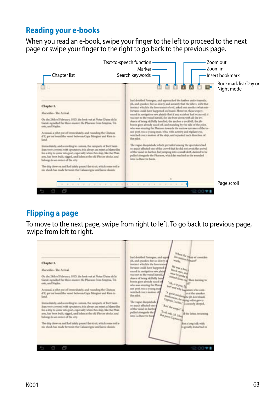 Reading your e-books, Flipping a page | Asus MeMO Pad Smart 10 User Manual | Page 63 / 92