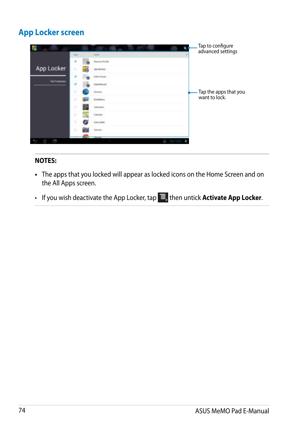 App locker screen | Asus MeMO Pad Smart 10 User Manual | Page 74 / 92