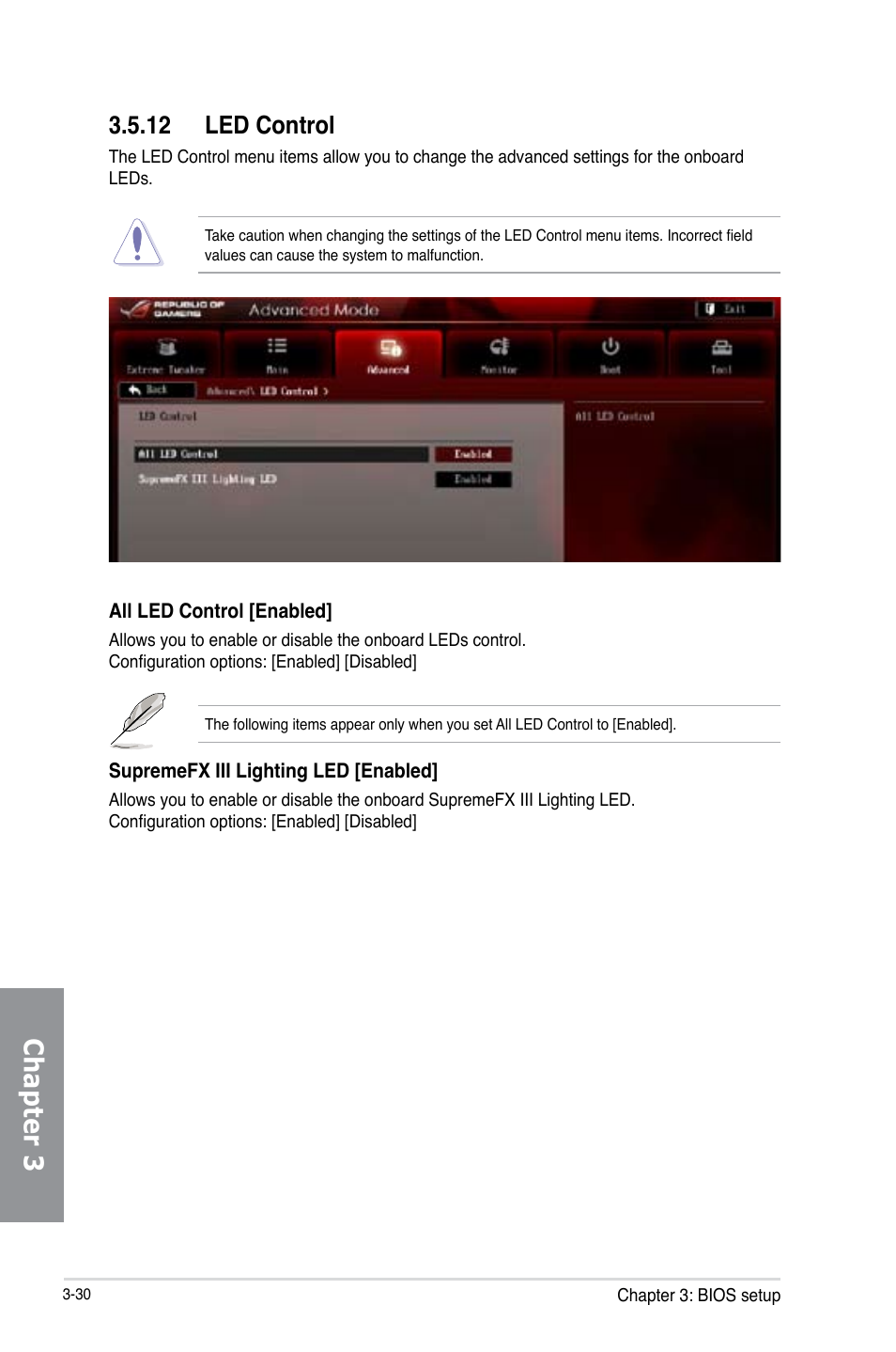 12 led control, Led control -30, Chapter 3 | Asus Crosshair V Formula-Z User Manual | Page 110 / 184