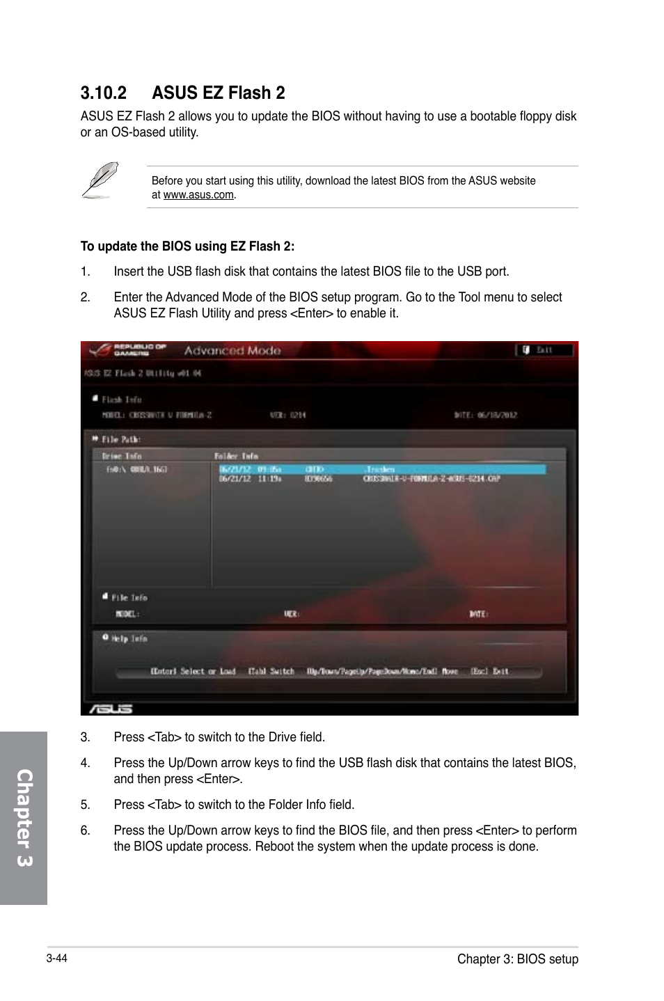 2 asus ez flash 2, Asus ez flash 2 -44, Chapter 3 | Asus Crosshair V Formula-Z User Manual | Page 124 / 184