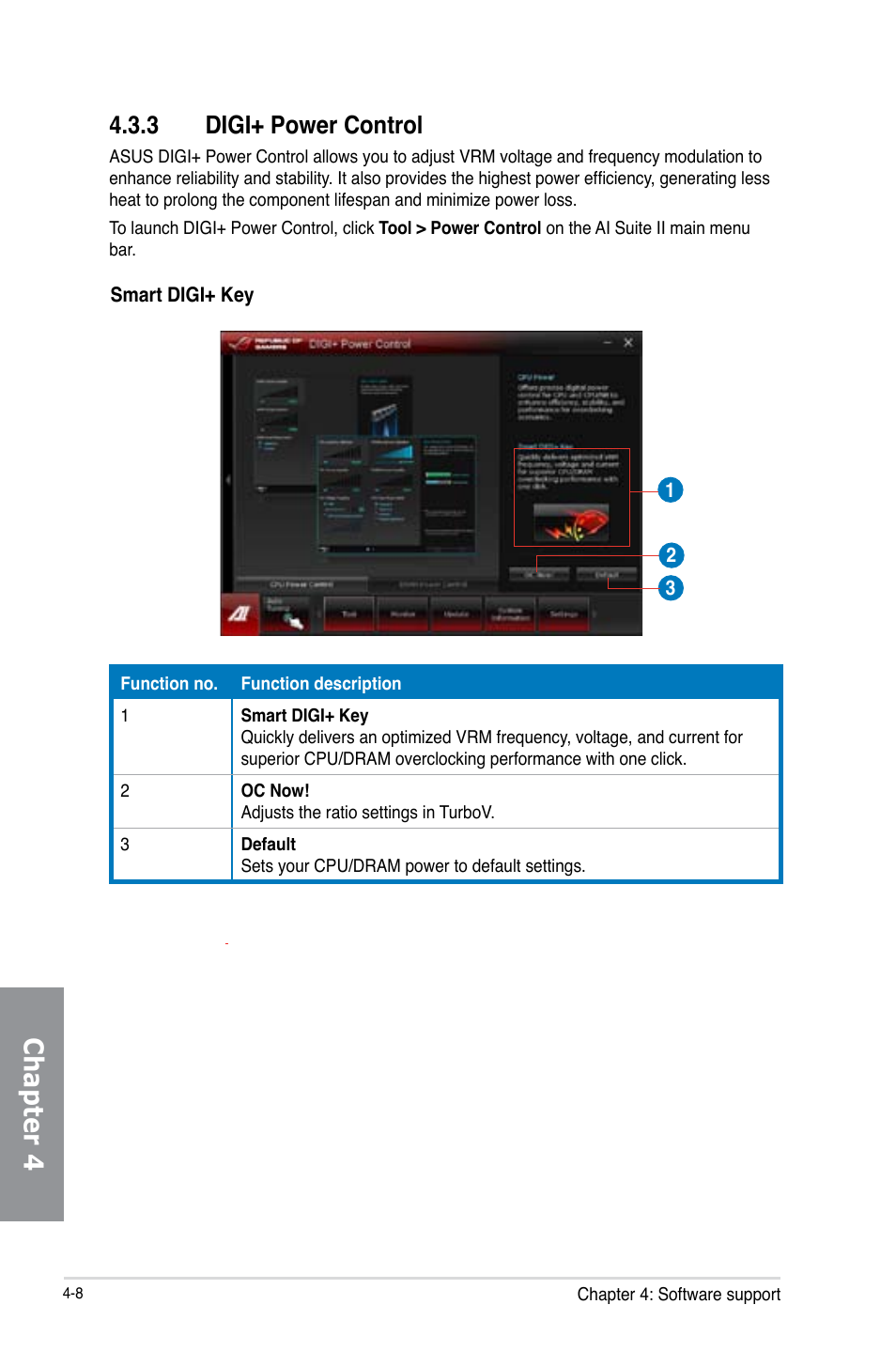 3 digi+ power control, Digi+ power control -8, Chapter 4 | Asus Crosshair V Formula-Z User Manual | Page 136 / 184