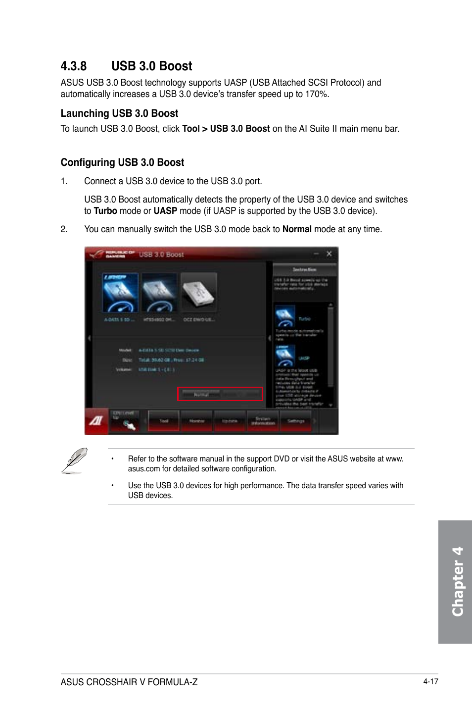 8 usb 3.0 boost, Usb 3.0 boost -17, Chapter 4 | Asus Crosshair V Formula-Z User Manual | Page 145 / 184