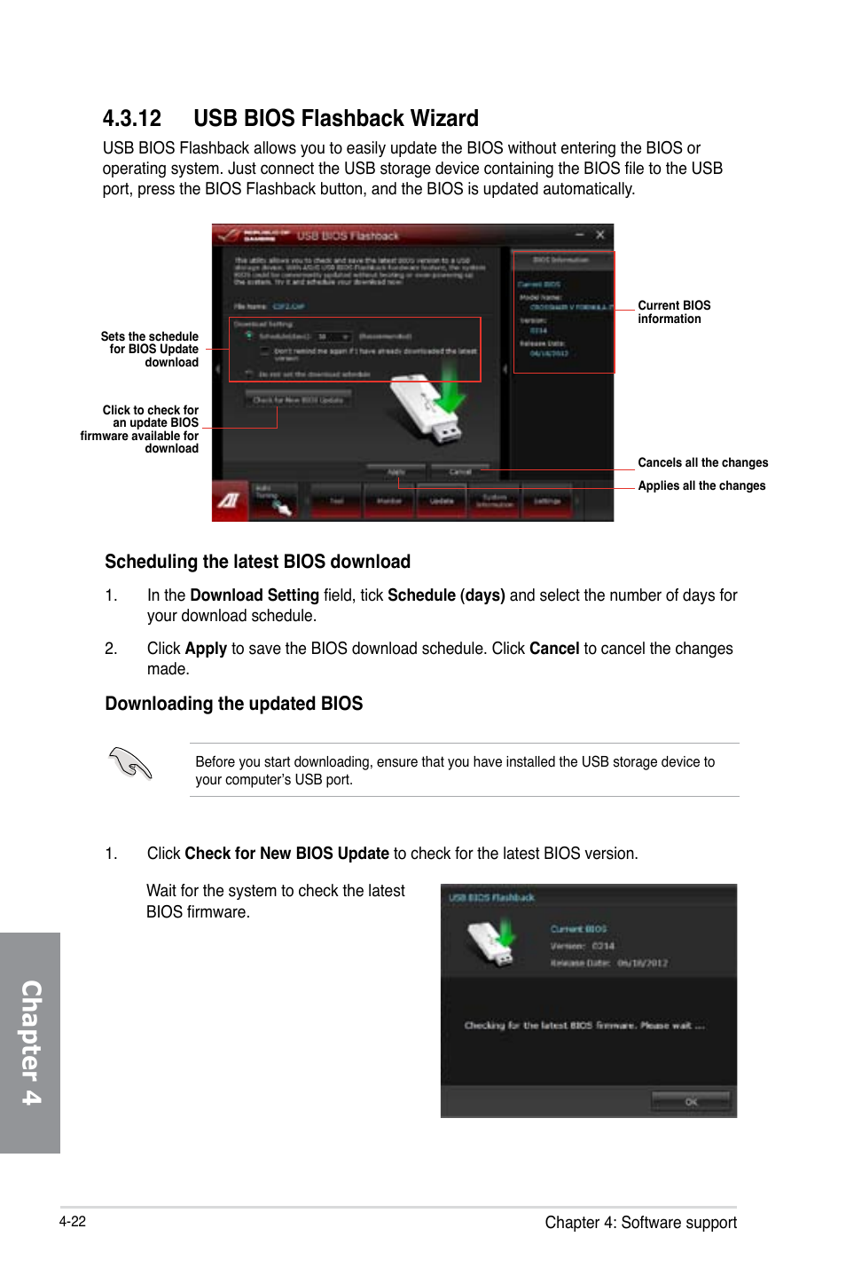 12 usb bios flashback wizard, Usb bios flashback wizard -22, Chapter 4 | Asus Crosshair V Formula-Z User Manual | Page 150 / 184